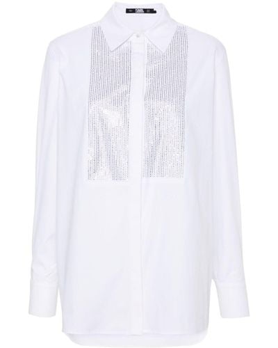 Karl Lagerfeld Camisa de popelina con detalles de cristal - Blanco