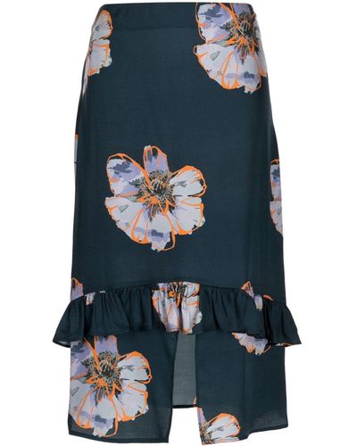 PS by Paul Smith Floral-print Ruffled Midi Skirt - Blue