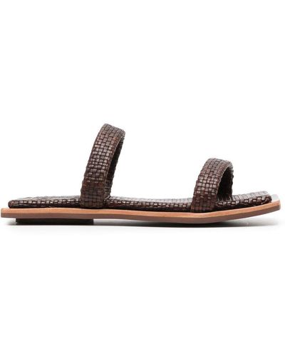 St. Agni Two Strap Woven Leather Slides - Brown