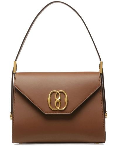 Bally Emblem Trapeze Leather Tote Bag - Brown