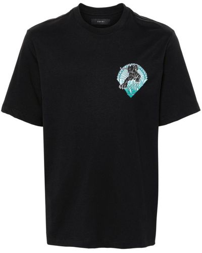 Amiri Katoenen T-shirt Met Panterprint - Zwart