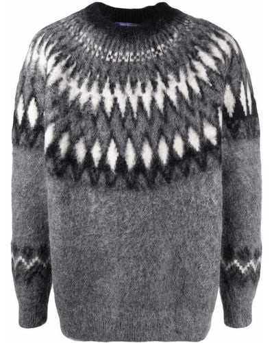 Junya Watanabe Geometric-print Knitted Sweater - Grey
