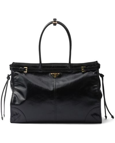 Prada Large Triangle-logo Leather Handbag - Black