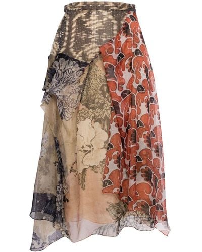 Biyan Patchwork High-waisted Skirt - Brown