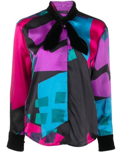 Emporio Armani Geometric-print Silk Shirt - Pink