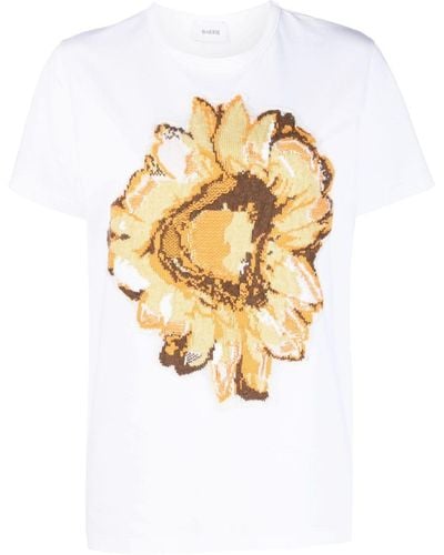 Barrie Floral-motif Patch Cashmere T-shirt - White