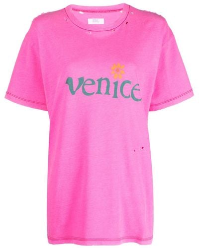 ERL Venice-print Distressed T-shirt - Pink