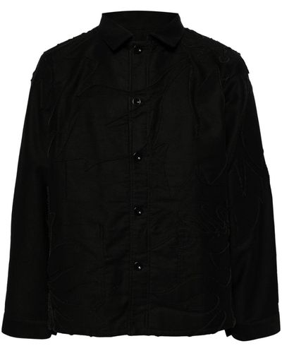 Sacai エンブロイダリー シャツジャケット - ブラック