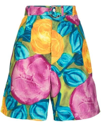 Marni Floral-print Belted-waist Shorts - Multicolour