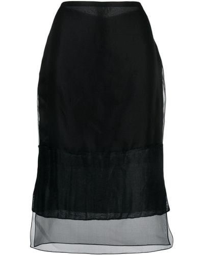 Khaite Layered Semi-sheer Silk Skirt - Black