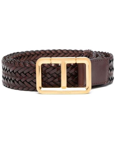 Tom Ford Logo Woven Leather Belt - Brown