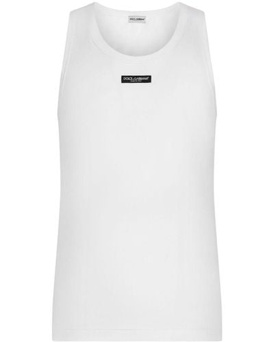 Dolce & Gabbana Trägershirt mit Logo-Patch - Weiß