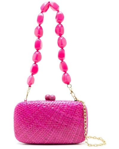 Serpui Rose Woven Clutch Bag - Pink