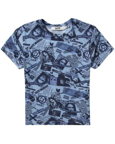 SJYP T-Shirt mit grafischem Print - Blau