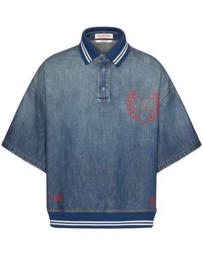 Valentino Garavani Logo-print Denim Polo Shirt - Blue