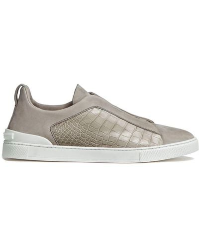 ZEGNA Triple Stitch Leather Sneakers - Gray