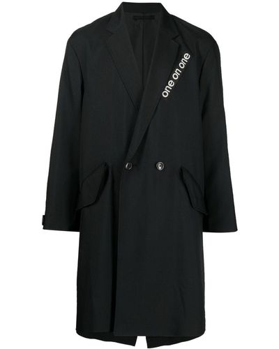 WTAPS Slogan-print Double-breasted Coat - Black