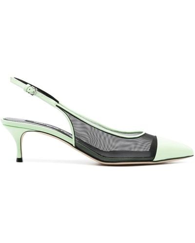 Sergio Rossi Mesh-panelling Pointed-toe Court Shoes - Metallic
