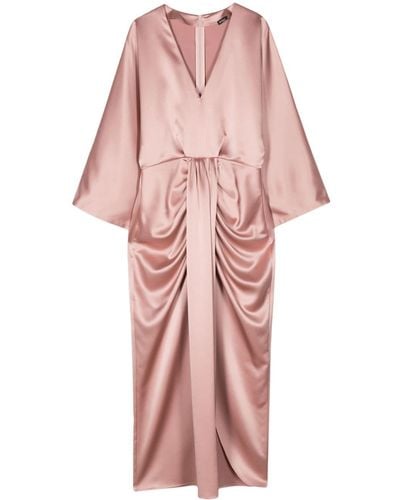 Kiton サテン Vネックドレス - ピンク