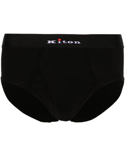 Kiton Logo-waistband Cotton Briefs - Black