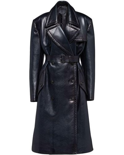 Prada Double-breasted Leather Trench Coat - Blue
