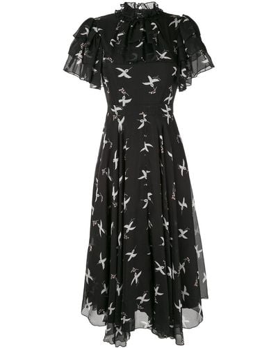 Macgraw Flight Printed Chiffon Midi Dress - Black
