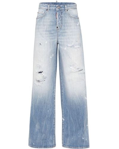 DSquared² Distressed Wide-Leg Jeans - Blue