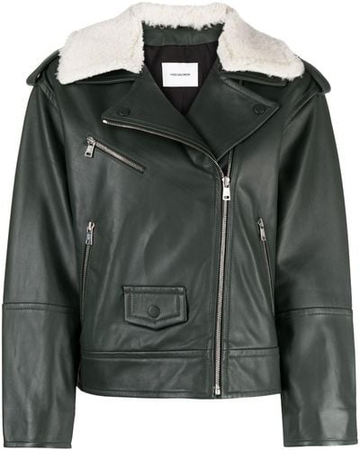 Yves Salomon Off-centre Leather Jacket - Black