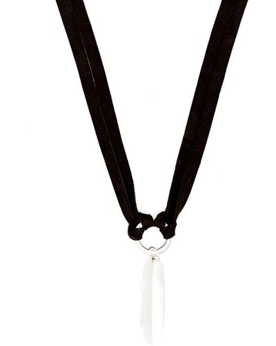 OAMC Feather-pendant Leather Necklace - Metallic