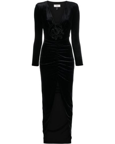Nissa Floral-detail Velvet Maxi Dress - Black