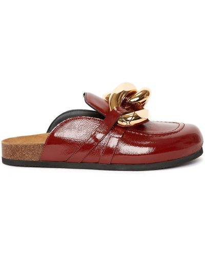 JW Anderson Chain-detail Leather Loafer Mules - Red