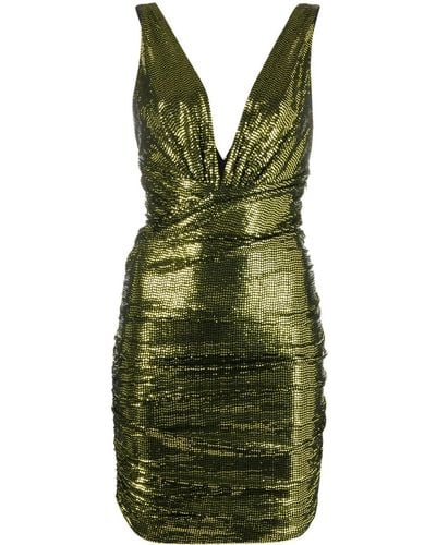 Alexandre Vauthier Metallic Ruched V-neck Dress - Green