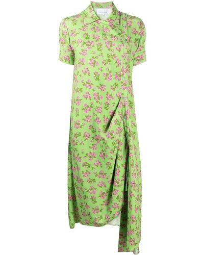 Natasha Zinko Floral Print Draped Dress - Green