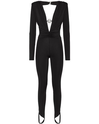 Philipp Plein Shoulder Padded Bodycon-design Jumpsuit - Black