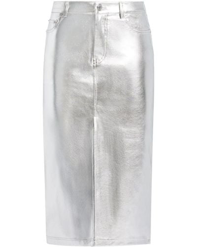 STAUD Oaklyn Metallic-effect Midi Skirt - Grey