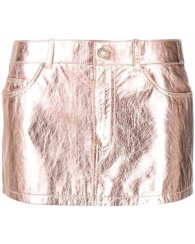 Saint Laurent Lamé Leather Mini Skirt - Pink