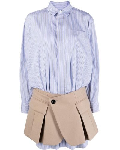 Sacai Striped Skirt-overlay Shirtdress - Blue