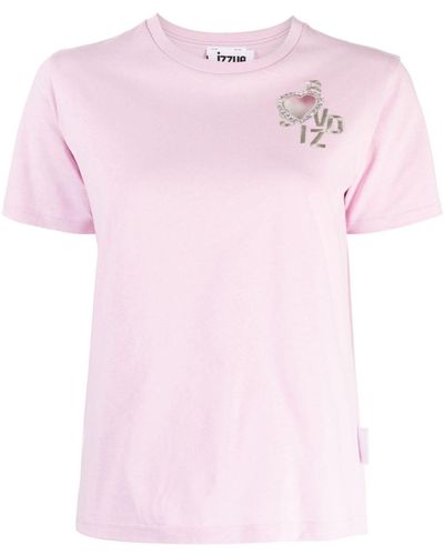 Izzue Logo-embroidered Cotton T-shirt - Pink