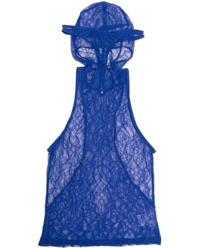 Dion Lee Visceral Lace Hooded Tank Top - Blue
