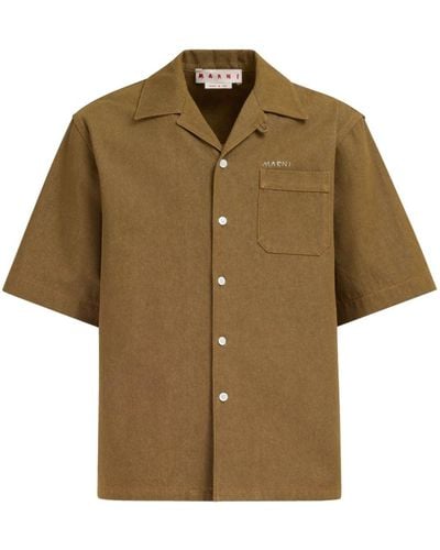 Marni Logo-embroidered Cotton Shirt - Brown