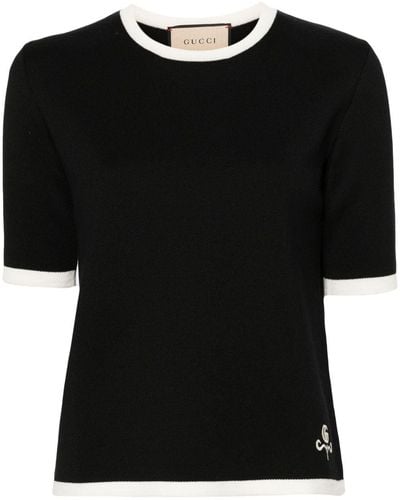 Gucci Camiseta con ribete en contraste - Negro