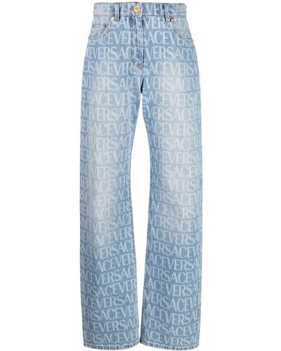 Versace Allover Straight-leg Jeans - Blue