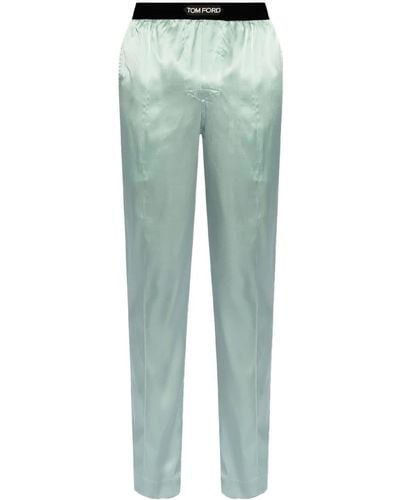 Tom Ford Pantalon de pyjama en soie à bande logo - Vert