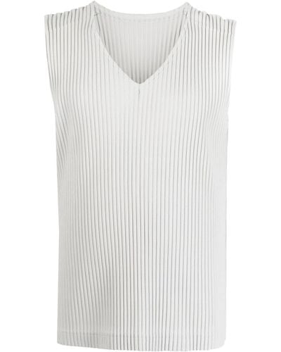 Homme Plissé Issey Miyake Top plisado con cuello en V - Blanco