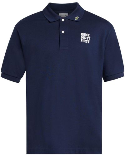 Lacoste Slogan-embroidered Polo Shirt - Blue