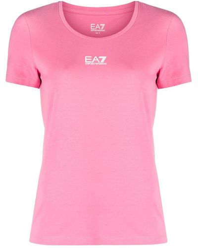 EA7 Logo-print Cotton-blend Jersey T-shirt - Pink