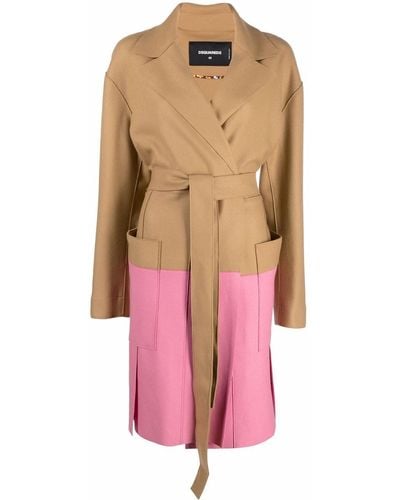 DSquared² Two-tone Tie-fastening Coat - Pink