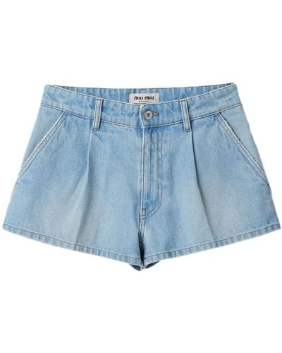 Miu Miu Jeans-Shorts mit Falten - Blau