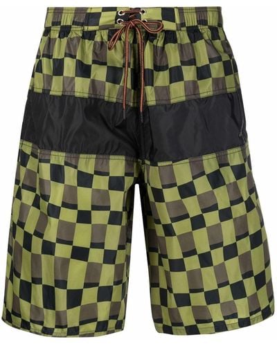 Marni Checkerboard Drawstring Swim Shorts - Green