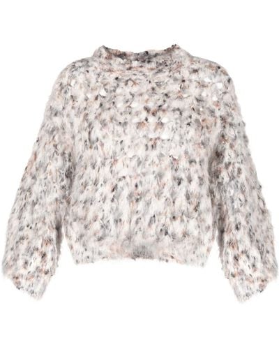 Brunello Cucinelli Fluffy Net Open-knit Sweater - White